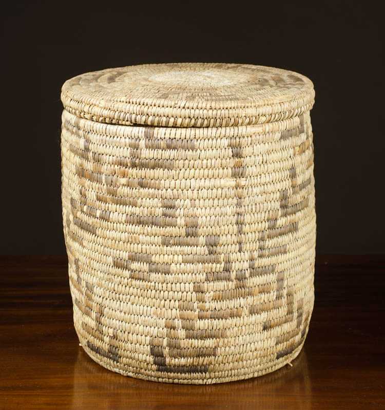 Appraisal: SOUTHWEST NATIVE AMERICAN COVERED BASKET tall lidded coil storage basket