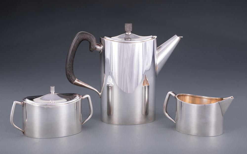 Appraisal: Danish Sterling Silver Three-Piece Coffee Service Hans Hansen in house