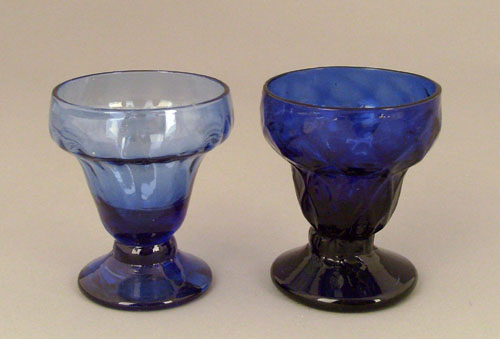 Appraisal: Two cobalt glass salt cellars ca in the diamond and