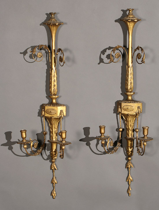 Appraisal: Pair of George III Style Giltwood and Gesso Two-Light Sconces