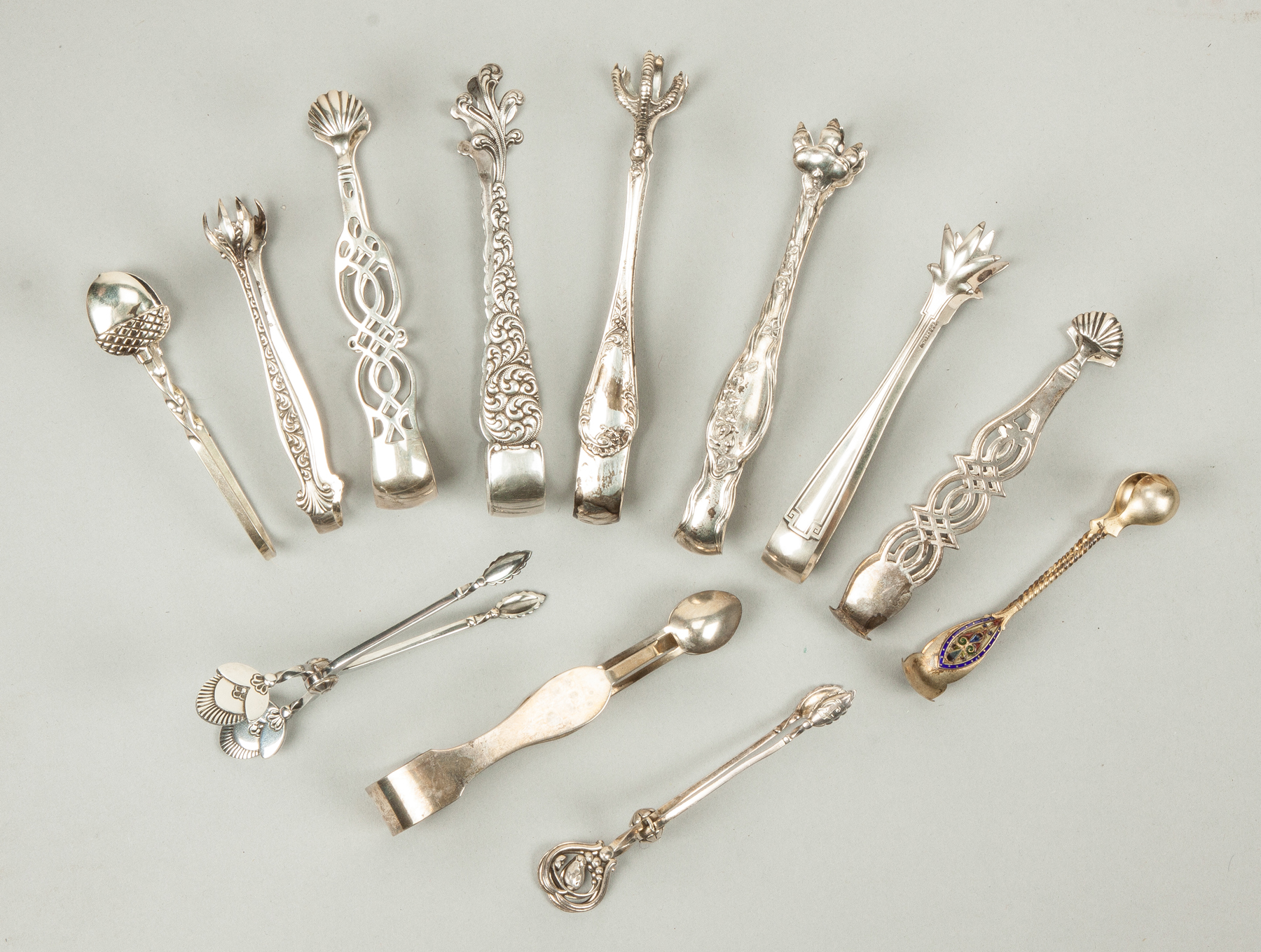 Appraisal: Twelve Various Sterling Silver Tongs ozt