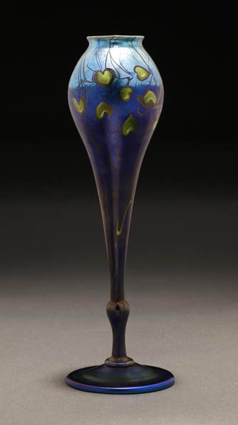 Appraisal: A Tiffany Favrile blue glass floriform bud vase A Tiffany