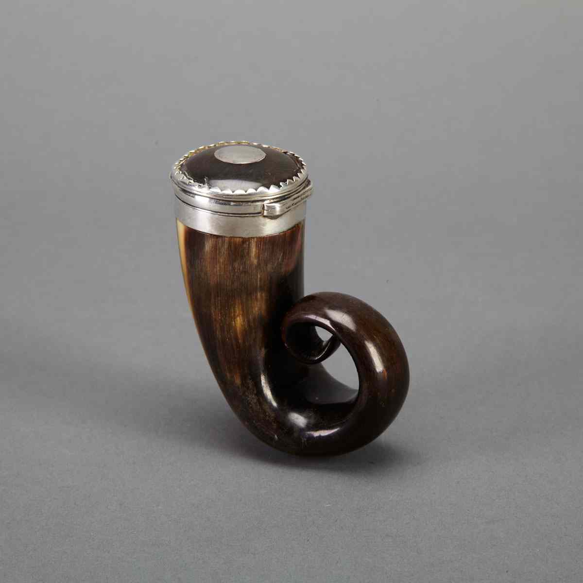 Appraisal: Scottish Silver Mounted Ram Ts Horn Snuff Mull c Length