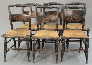 Appraisal: Set of six Sheraton rush seat side chairs Set of