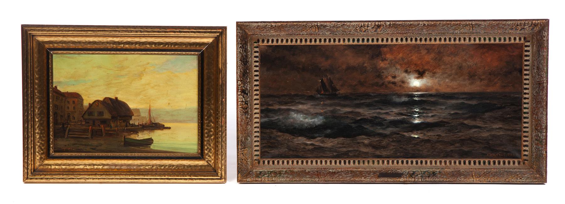 Appraisal: TWO SEASCAPE AND HARBOR PAINTINGS American or English late th-early