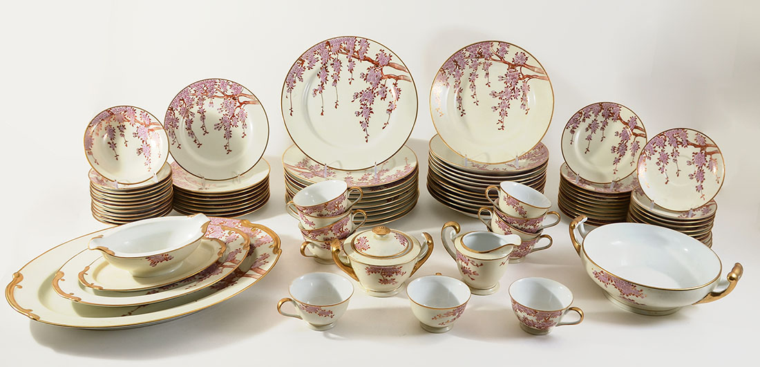 Appraisal: KOSHIDA CHERRY BLOSSOM HAND PAINTED CHINA SET Approx pieces in