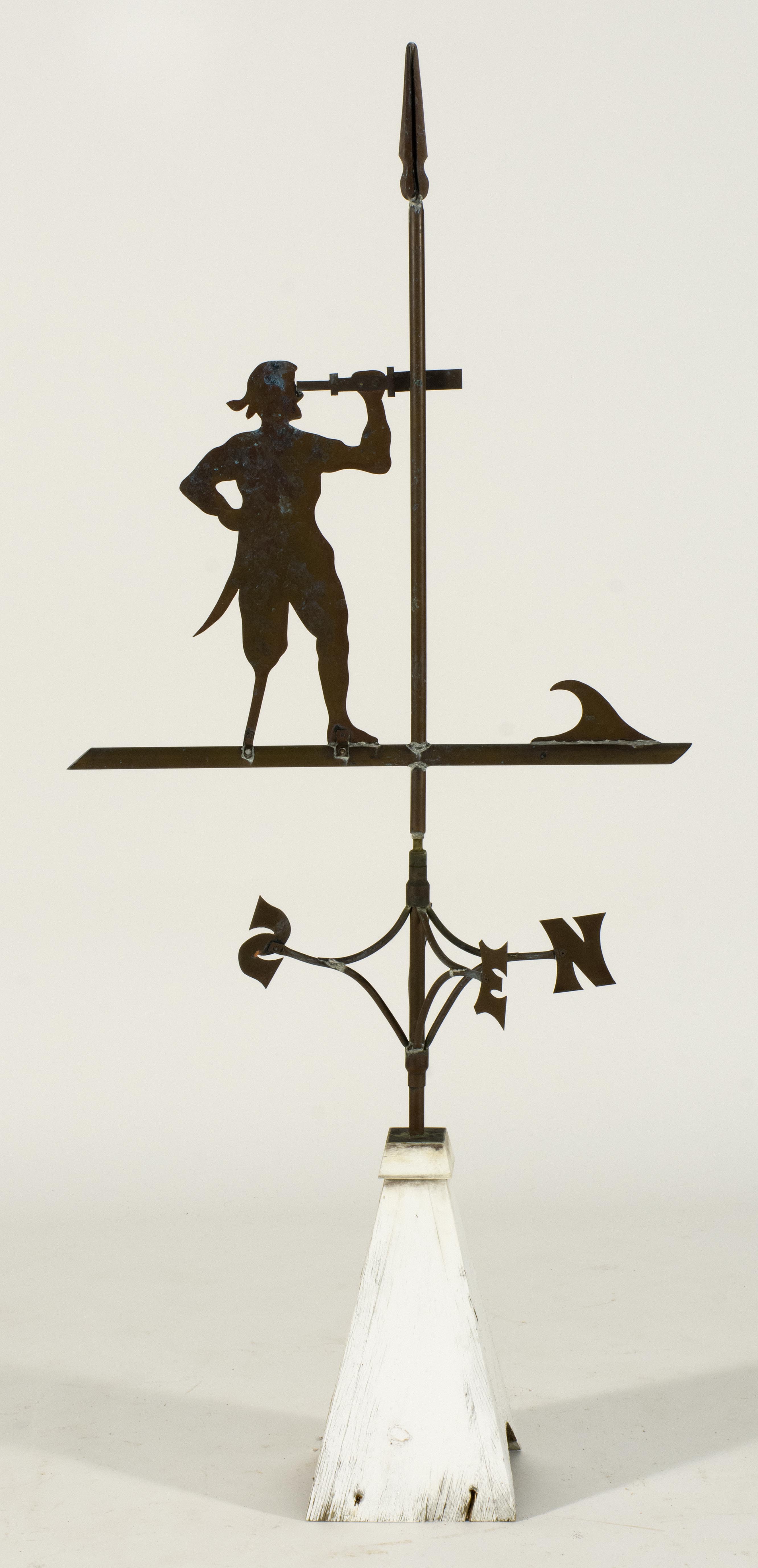 Appraisal: COPPER SHEET METAL PEG-LEGGED PIRATE WEATHER VANE th CenturyDepicted looking