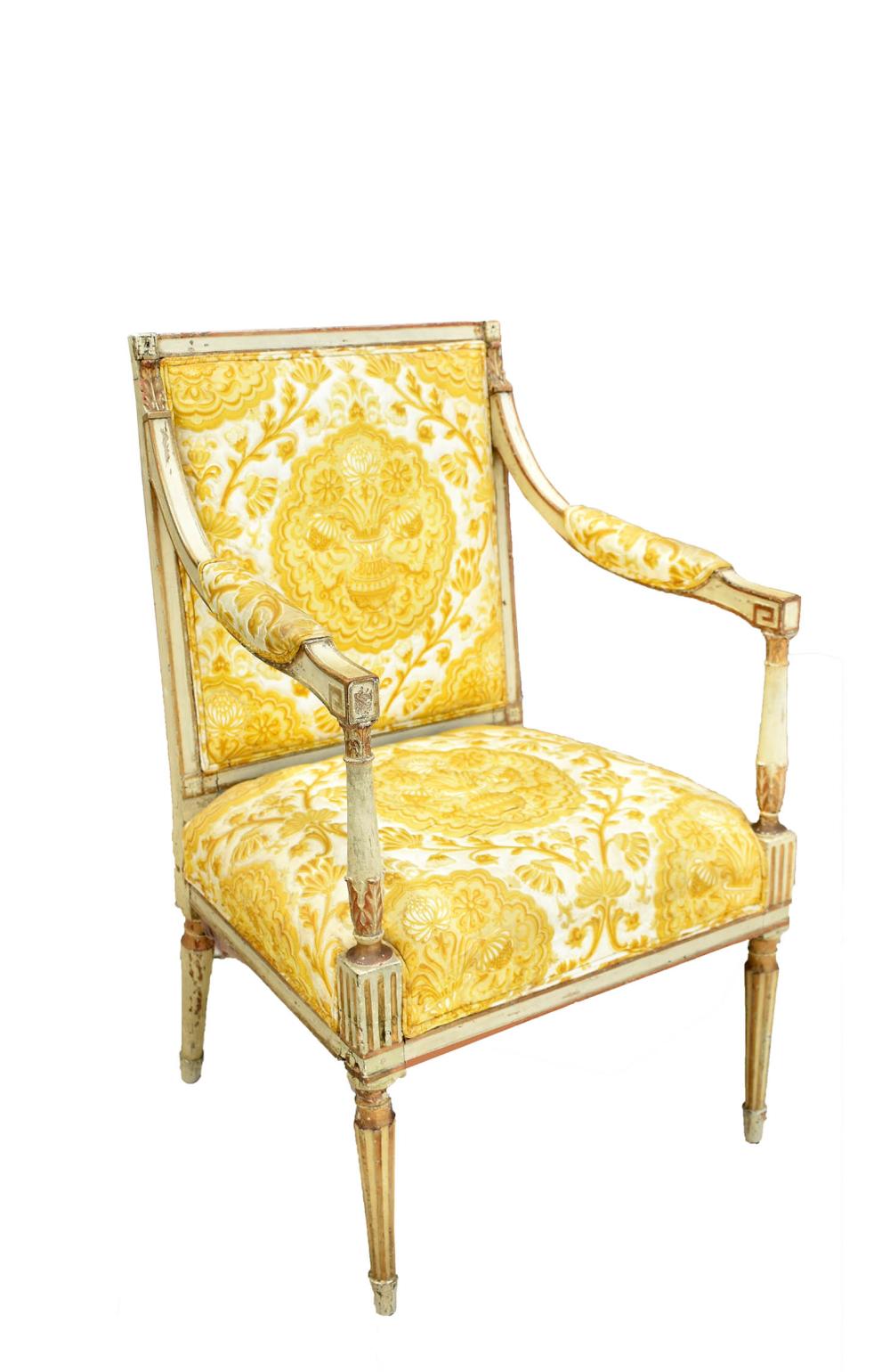 Appraisal: LOUIS XVI PAINTED FAUTEUIL A LA REINECirca Painted white with