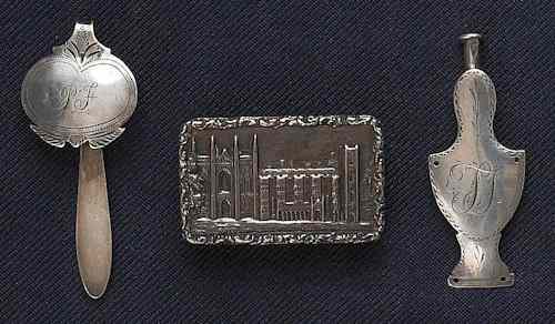 Appraisal: An American silver needle case together with a silver chatelaine