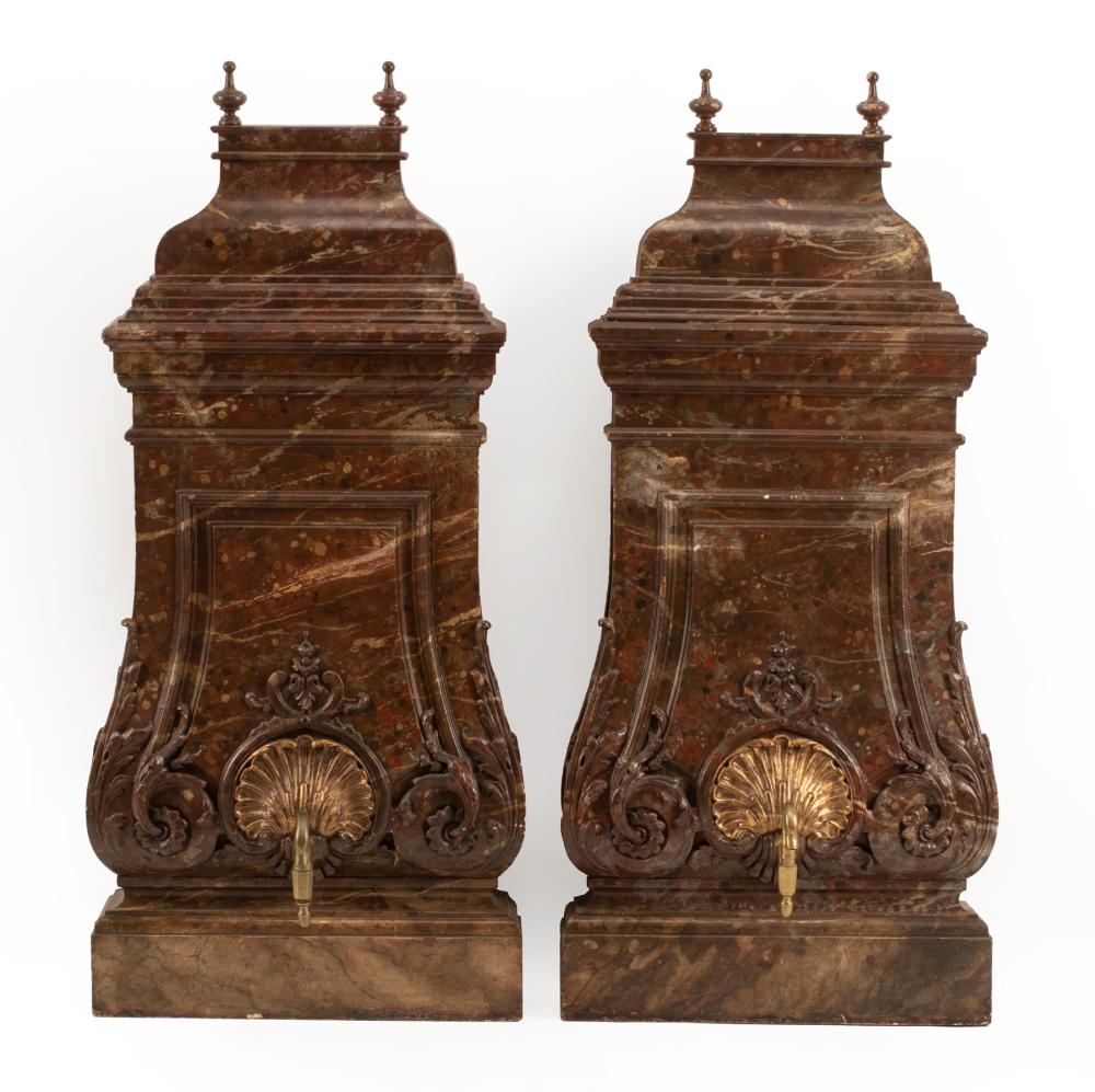 Appraisal: Pair of Italian Baroque Faux Marbre Wall Fonts th c