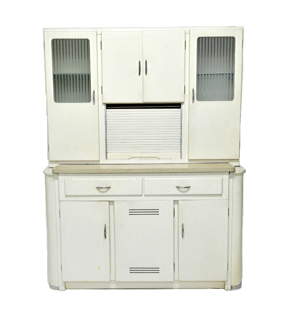 Appraisal: A mid th century white painted utility kitchen cabinet by