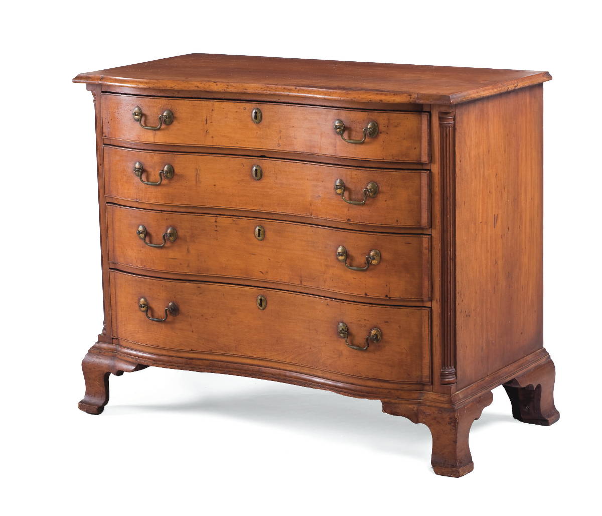 Appraisal: CONNECTICUT CHIPPENDALE CHERRY BLOCK-END OXBOW CHEST OF DRAWERS The rectangular