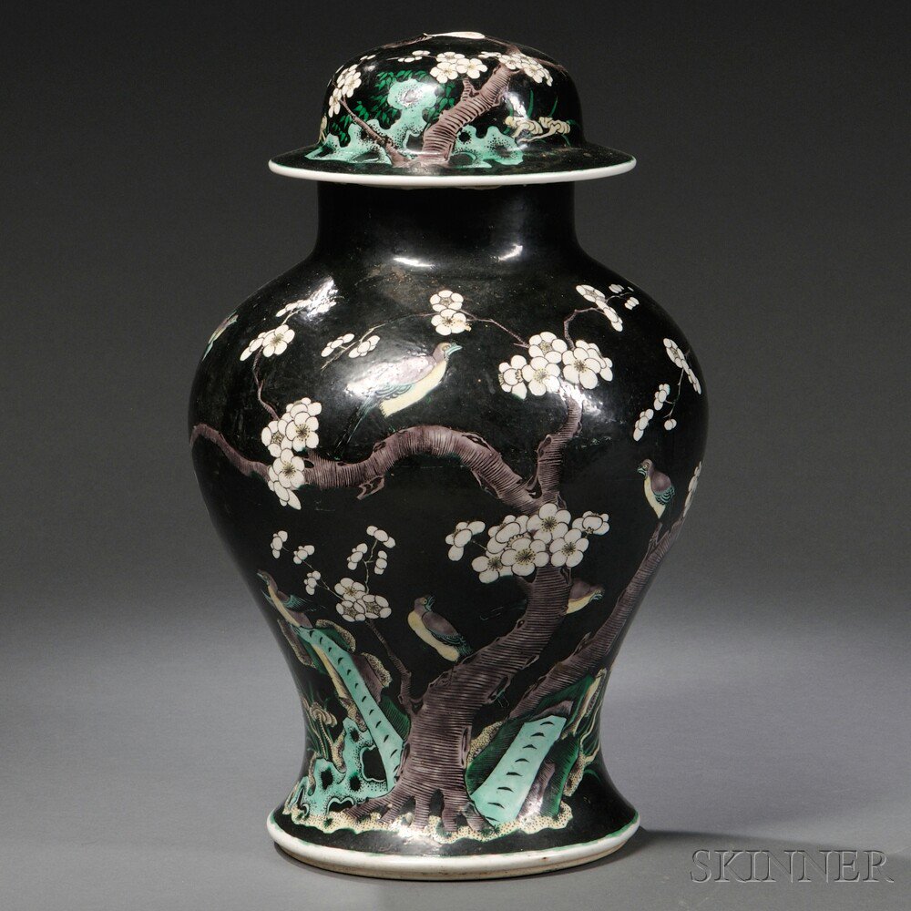 Appraisal: Famille Noire Covered Baluster Vase China th century decoration depicts