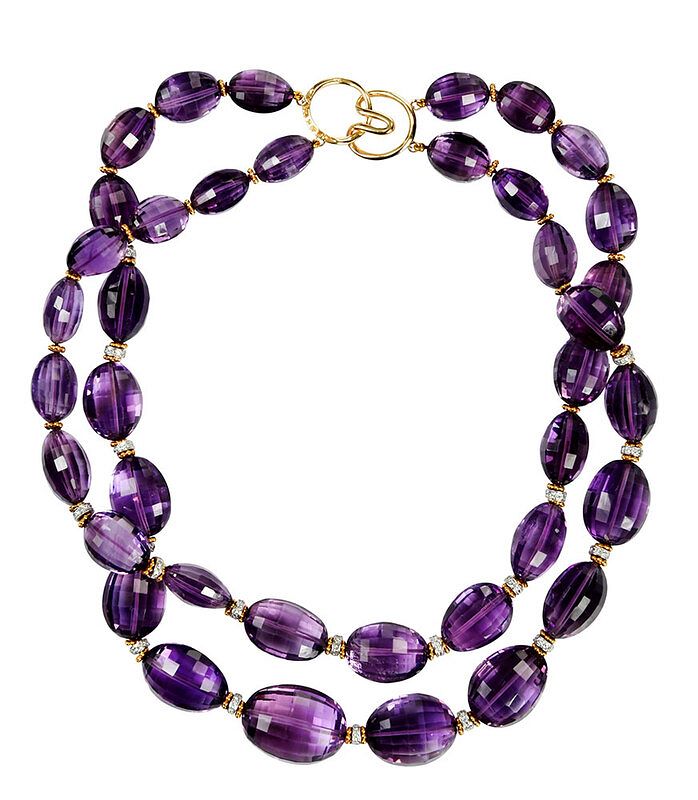 Appraisal: kt Diamond and Gemstone Necklace knotted fancy cut amethyst beads