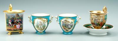 Appraisal: Porcelain cups and saucers one cup with gilt paw feet