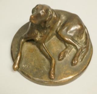 Appraisal: Antique Figural Bronze Dog Sculpture Reclining d Antique Figural Bronze