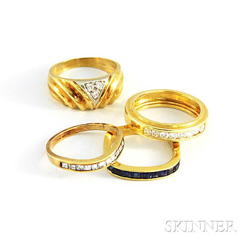 Appraisal: Four Gold Rings an kt and sapphire an kt and