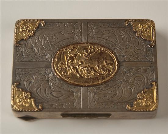 Appraisal: A Continental Gilt Mounted Silver Box the interior gilt washed