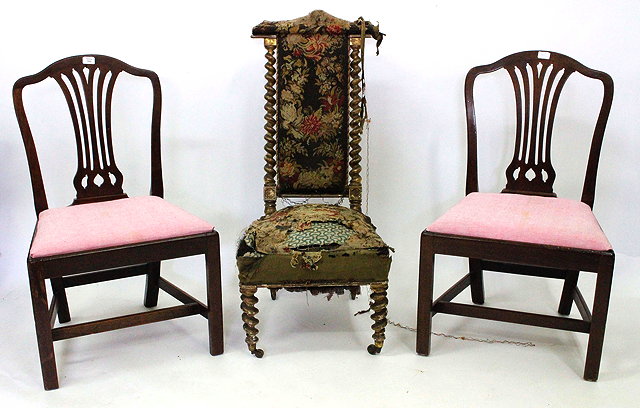 Appraisal: A VICTORIAN PRIE DIEU GILT FRAME CHAIR upholstered in old