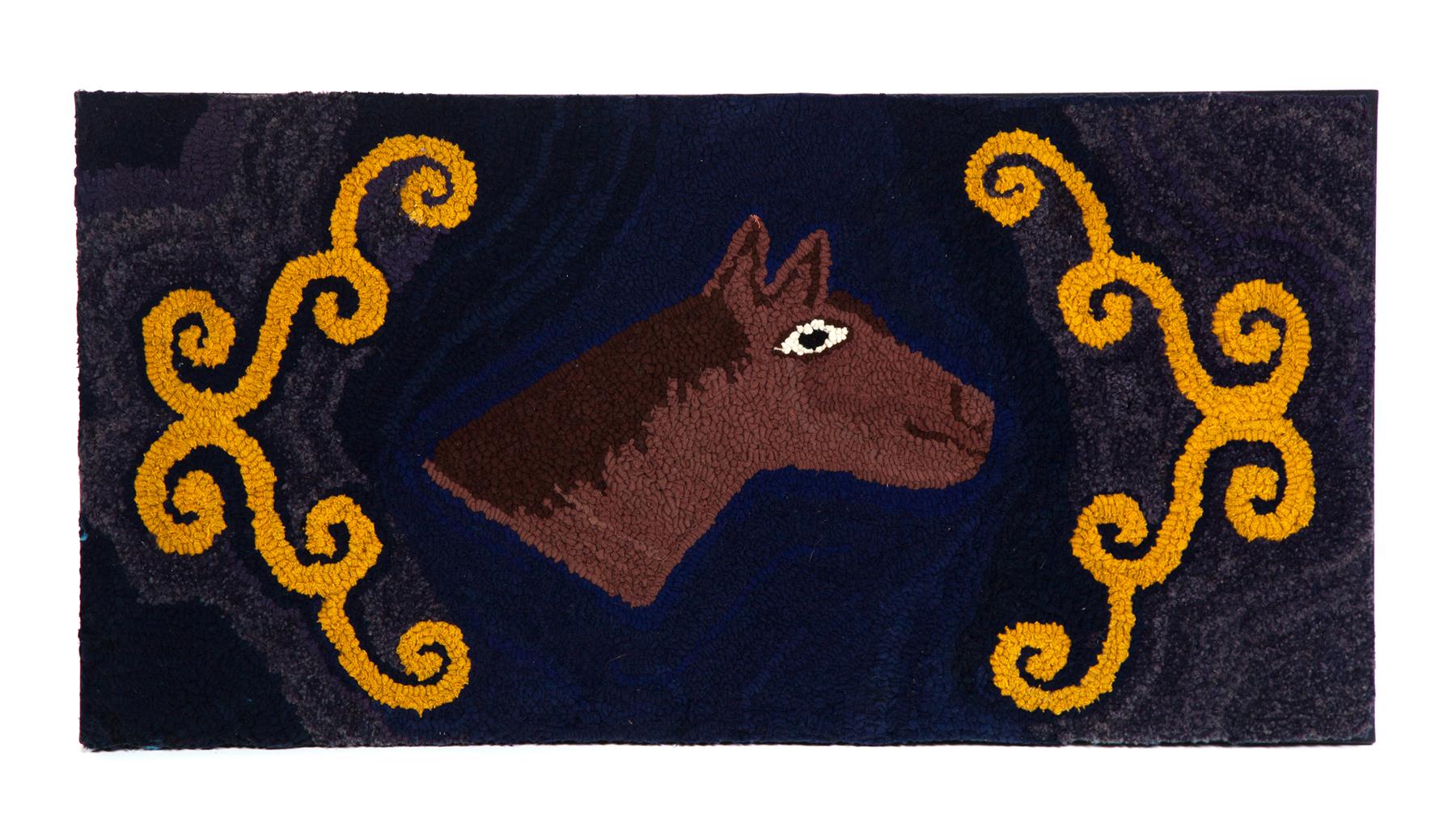 Appraisal: AMERICAN HOOKED RUG Ca - Horse head with horse shoes