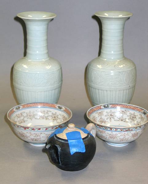 Appraisal: A group of porcelains including a pair of celadon glazed