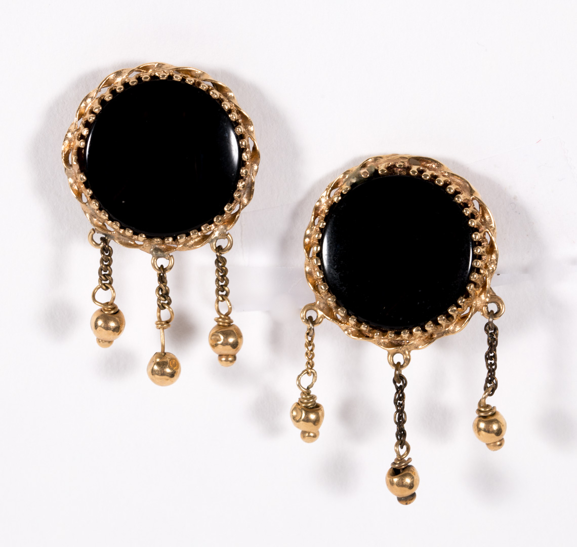 Appraisal: A Pair of Onyx and Gold Earrings k gold onyx