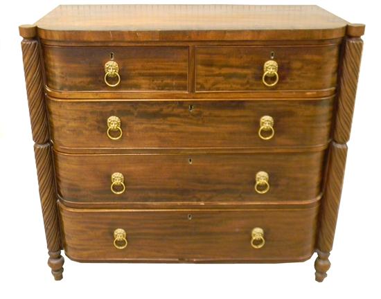 Appraisal: Late Federal chest of drawers mahogany and mahogany veneer spiral