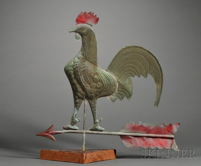 Appraisal: Molded Sheet Copper Rooster Weather Vane America th century flattened