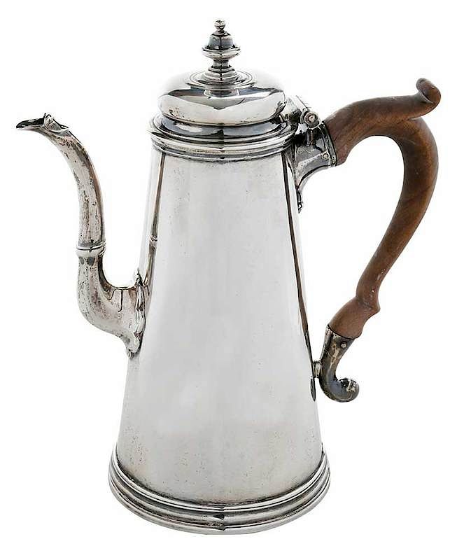 Appraisal: George II English Silver Coffee Pot London tapering sides doomed