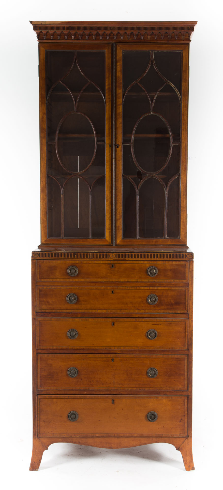 Appraisal: Edwardian inlaid satinwood secretary bookcase circa flat fluted and patera