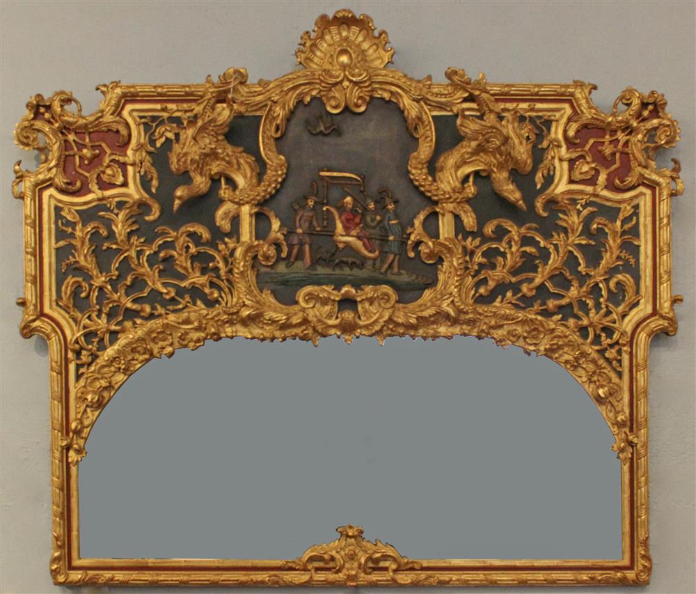 Appraisal: CHINESE CARVED CHIPPENDALE STYLE GILTWOOD FRAME WITH INSET BOISERIE PANEL