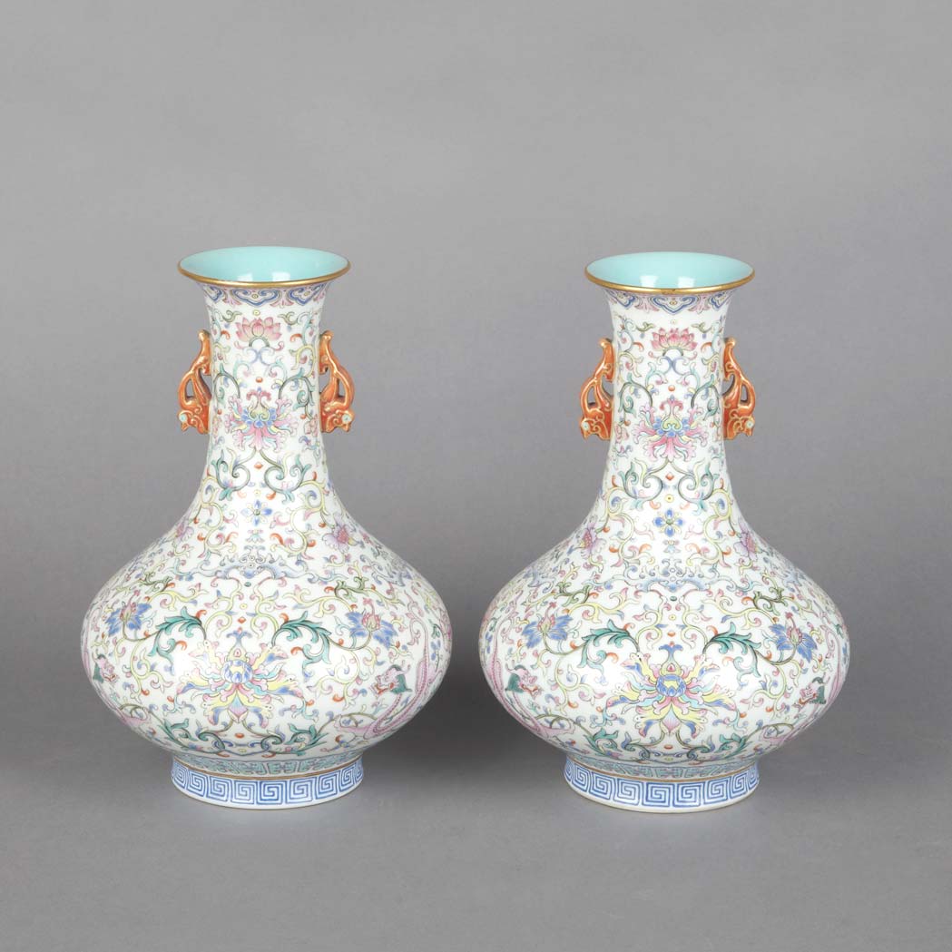 Appraisal: Pair of Chinese Famille Rose Glazed Porcelain Vases Each of