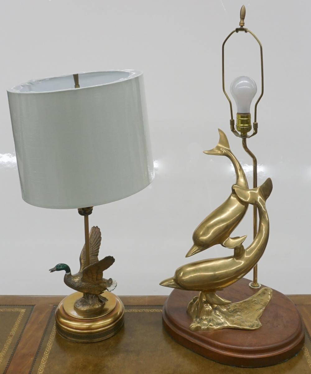 Appraisal: Two Bronze Dolphin- and Duck-Form Table Lamps H of taller