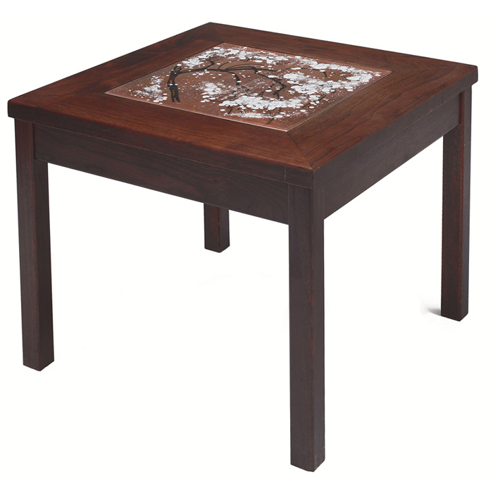 Appraisal: Brown Saltman occasional table walnut frame with enameled copper insert