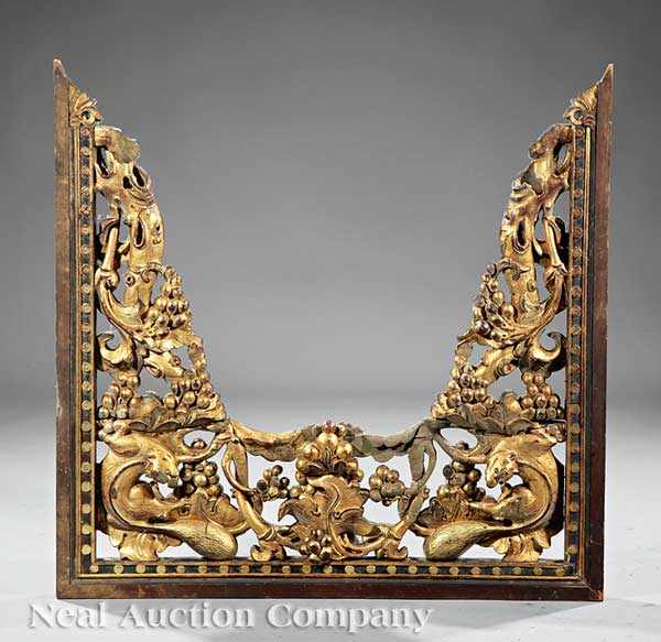 Appraisal: A Carved and Gilt Architectural Panel decorated with squirrels amid