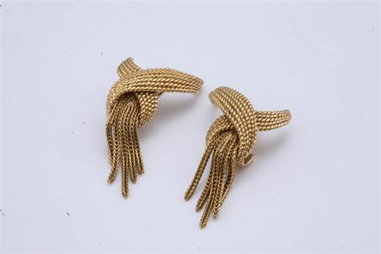 Appraisal: GOLD TASSEL EARRINGS Cross over wrap with tassel earrings Omega