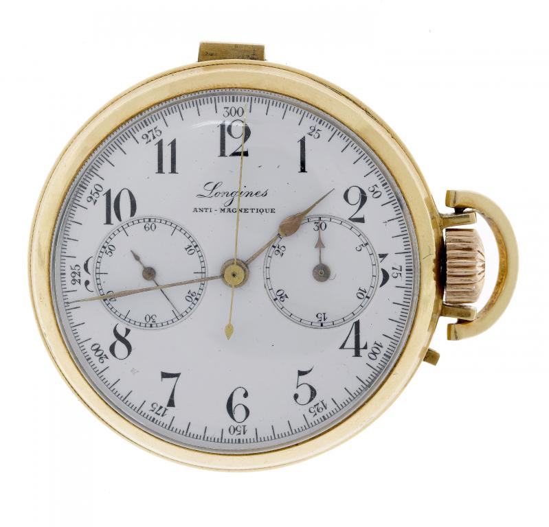 Appraisal: A LONGINES GOLD CHRONOGRAPH the enamel dial signed Longines ANTI-MAGNETIQUE