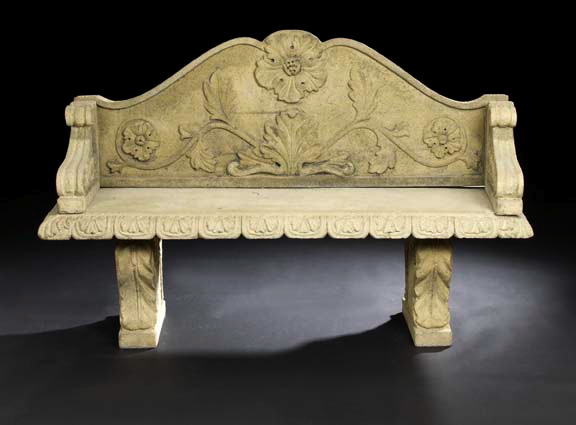 Appraisal: Neoclassical Cast-Stone Garden Bench late th century the domed and