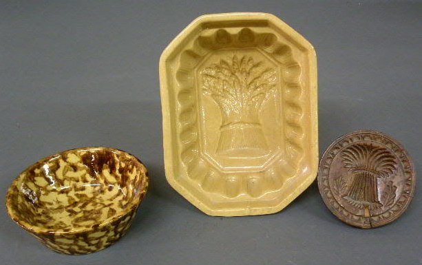 Appraisal: Yellowware sheaf-of-wheat mold h a bowl h and butter pat