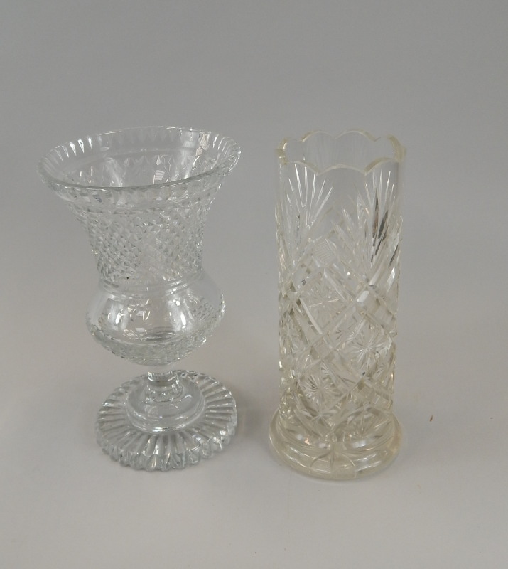 Appraisal: A cut glass urn shaped vase possibly Waterford and a