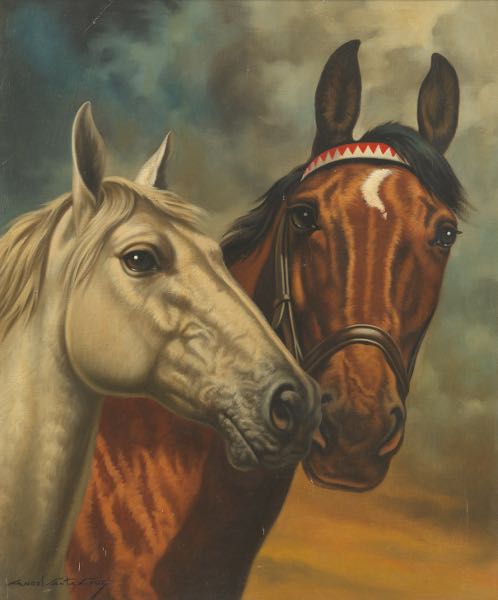 Appraisal: ANGEL SANTA CRUZ TH CENTURY x Horse couple Oil on