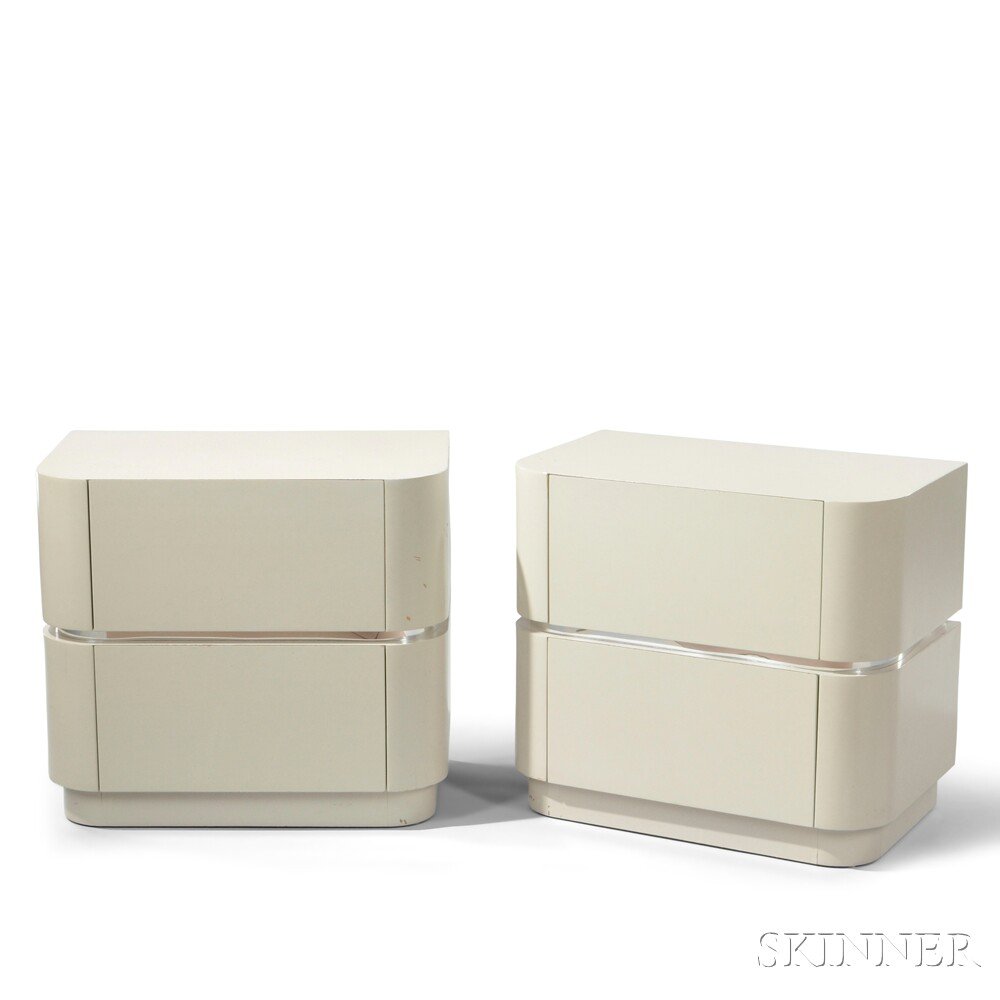 Appraisal: Two Modernist Night Stands Lacquered plywood s Each with D-shape