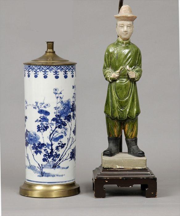 Appraisal: Tang-Style Glazed Pottery Figure Mounted as a Lamp Together with