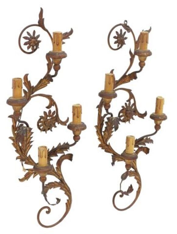 Appraisal: pair Italian Florentine four-light wall sconces th c gilt iron