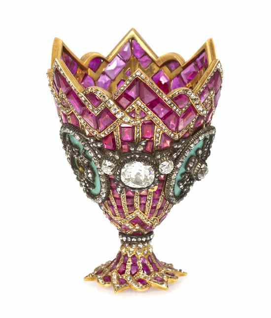 Appraisal: A Continental Karat Yellow Gold Silver Ruby Diamond and Enamel