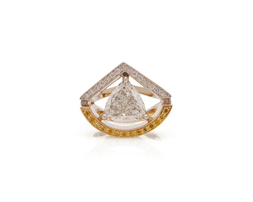 Appraisal: K Gold Diamond and Colored Diamond Ring the geometric-form bicolor