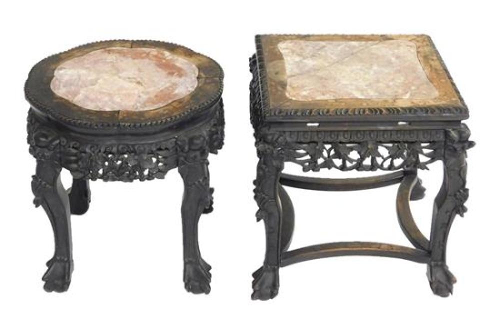 Appraisal: ASIAN Two marble inset wooden stands Chinese th th C