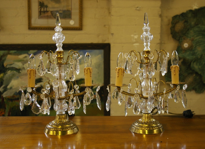 Appraisal: Pair of French Cast-Brass and Glass Two-Light Candelabra second quarter