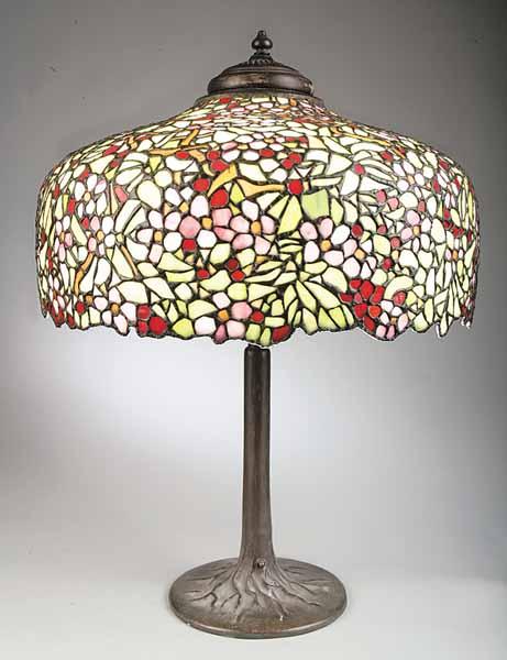 Appraisal: A Good American Patinated Bronze and Leaded Glass Table Lamp