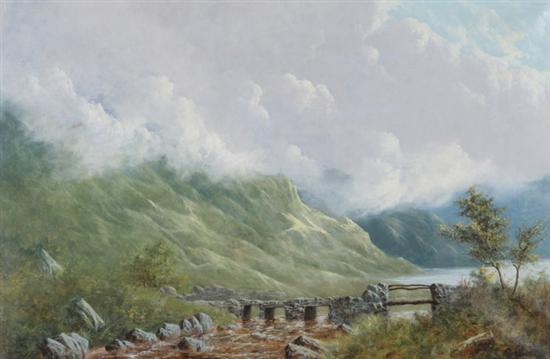 Appraisal: SAMUEL JOHN BARNES English - FOOTBRIDGE IN THE MISTY HIGHLANDS